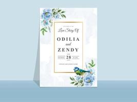 modello di carta di invito a nozze tema fiori blu vettore