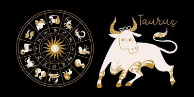 segno zodiacale toro. oroscopo e astrologia. oroscopo completo nel cerchio. zodiaco della ruota dell'oroscopo con il vettore di dodici segni.