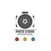 vettore di design del logo della fotocamera, con obiettivo fotografico, icona dello studio fotografico, fotografia, ecc