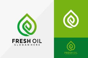 disegno del logo di linea di olio fresco, vettore di loghi di foglia verde eco, logo moderno, modello di illustrazione vettoriale di disegni di logo