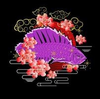 super red arowana illustrazione design per sukajan significa tessuto tradizionale giapponese o t-shirt con ricamo digitale disegnato a mano t-shirt da uomo estate casual manica corta t-shirt hip hop streetwear vettore