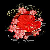 super red arowana illustrazione design per sukajan significa tessuto tradizionale giapponese o t-shirt con ricamo digitale disegnato a mano t-shirt da uomo estate casual manica corta t-shirt hip hop streetwear vettore