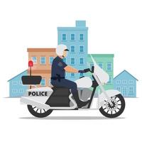 ufficiale di polizia in sella a una moto in città vettore