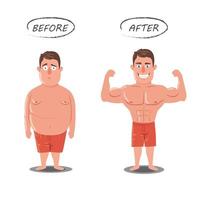 perdita di peso. grasso vs magro. prima e dopo il concetto vettore