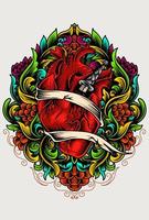 illustrazione vettoriale cuore umano con ornamenti colorati vintage