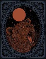 illustrazione vintage orso grizzly con incisione style vettore