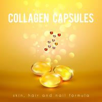 Capsule di formula di collagene Golden Background POster vettore