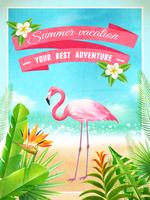 Flamingo Bird Exotic Summer Vacation Poster vettore