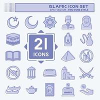 set di icone islamico - stile bicolore - illustrazione semplice vettore