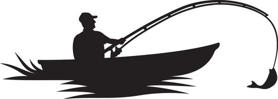 pescatore in barca silhouette vettore