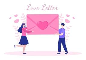 lettera d'amore sfondo illustrazione piatta per messaggi di amore fraternità o amicizia in colore rosa di solito dato il giorno di san valentino in una busta o un biglietto di auguri