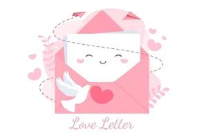 lettera d'amore cartone animato sfondo piatto illustrazione per messaggi di amore fraternità o amicizia di solito dato il giorno di san valentino in una busta o biglietto di auguri vettore