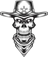 illustrazione grafica vettoriale di cowboy teschio spaventoso perfetto per il disegno del tatuaggio della maglietta