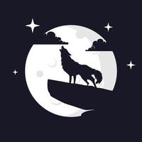 illustrazione grafica vettoriale del lupo con sfondo luna. perfetto da usare per t-shirt o eventi