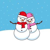 simpatico cartone animato pupazzo di neve coppia. illustrazione vettoriale