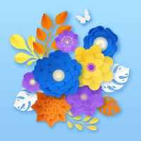 Modello di composizione astratta di fiori di carta vettore