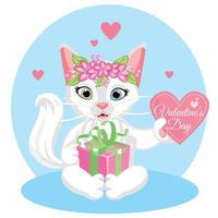 simpatico gatto bianco con cuore. felice giorno di san valentino illustrazione vettoriale