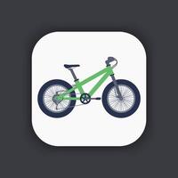 icona bici grassa in stile piatto, bicicletta verde con pneumatici grassi, illustrazione vettoriale