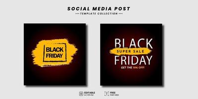 black friday social media post super vendita pennellata gialla vettore