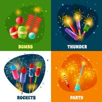 Firework Crackers Rockets 4 Icons Square
