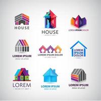set vettoriale di casa colorata, villaggio, proprietà, loghi di edifici, icone