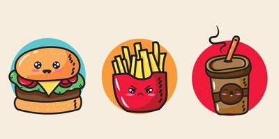 simpatica emoticon kawaii doodle fast food vettore