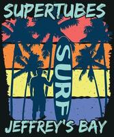 supertubes jeffrey bay t-shirt design per gli amanti del surf vettore