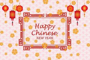 auguri di buon anno cinese, copia spazio con lanterna e fiori vettore