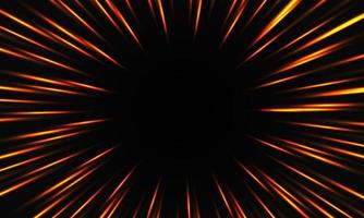 zoom astratto della velocità della luce arancione sul vettore di tecnologia di sfondo nero