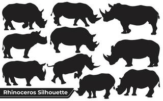 collezione di silhouette di rinoceronti animali in diverse pose vettore