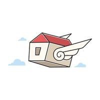 una casa con le ali che vola nell'aria vettore