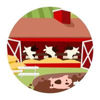 ranch allevamento piatto concetto icona. allevamento di bestiame e bestiame. caseificio e produzione di carne. animali da allevamento. adesivo di maiali e mucche, clipart. illustrazione di cartone animato isolato su sfondo bianco vettore