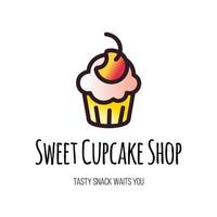 disegno del logo vettoriale piatto del negozio di cupcake dolce