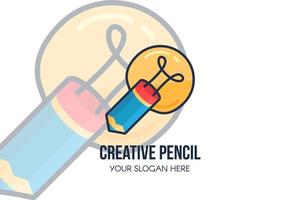 idea creativa, matita, lampadina per il design del logo vettore