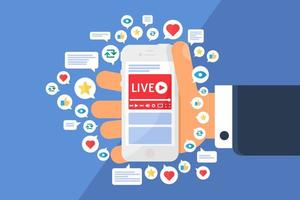 Streaming live mobile e icona del concetto di funzionalità aggiuntive vettore