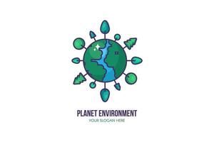 modello di logo del pianeta eco. salva il segno dell'ambiente vettore