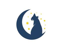 mezza luna con sagoma di gatto e stella vettore