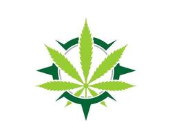 foglia di cannabis all'interno del logo della bussola vettore