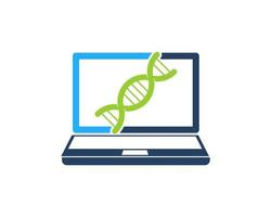 computer portatile con all'interno il simbolo del dna vettore