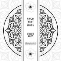 salva il design della carta di invito alla data in stile tatuaggio all'henné. mandala decorativo per stampa, poster, copertina, brochure, flyer, banner vettore