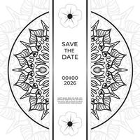 salva il design della carta di invito alla data in stile tatuaggio all'henné. mandala decorativo per stampa, poster, copertina, brochure, flyer, banner vettore