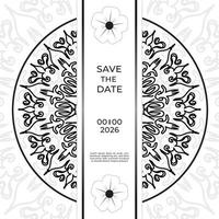 salva il design della carta di invito alla data in stile tatuaggio all'henné. mandala decorativo per stampa, poster, copertina, brochure, flyer, banner vettore