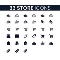 33 icone del negozio impostate. pacchetto di icone del negozio. collezione di icone. tratto vettoriale modificabile.