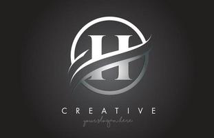 H lettera logo design con bordo swoosh in acciaio cerchio e design creativo dell'icona. vettore