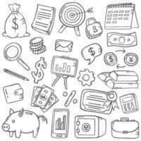 finanza aziendale doodle collezioni di set disegnati a mano con stile contorno bianco e nero vettore