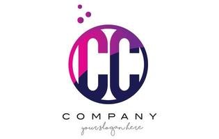 cc cc cerchio lettera logo design con bolle di punti viola vettore