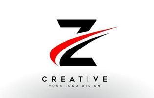 nero e rosso creativo lettera z logo design con icona swoosh vettore. vettore