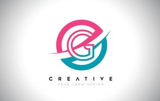 g lettera design icona logo con cerchio e swoosh design vettoriale e colore rosa blu.