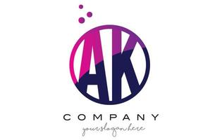 ak ak cerchio lettera logo design con bolle di punti viola vettore