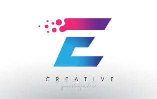 e lettera design con punti creativi cerchi a bolle e colori rosa blu vettore